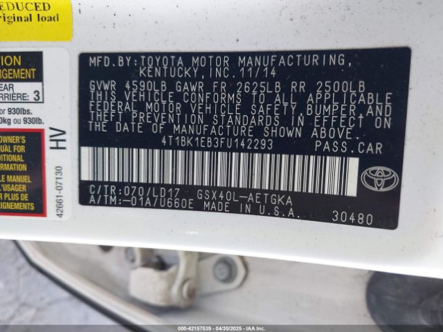 4T1BK1EB3FU142293 Toyota AVALON XLE