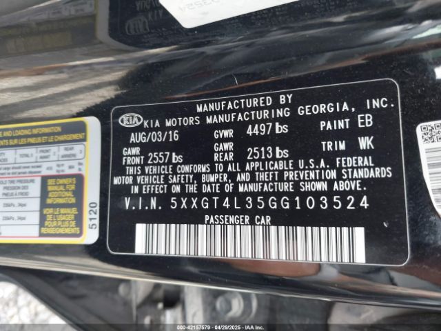 5XXGT4L35GG103524 KIA Optima Lx