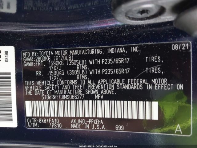 2021 TOYOTA SIENNA 5TDKRKEC8MS066277 Photo 8