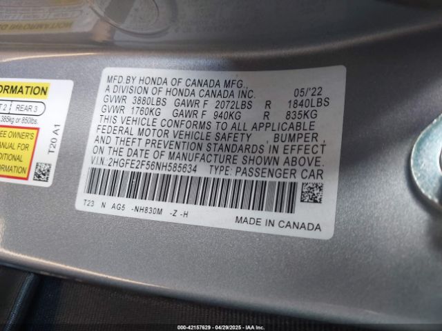 2HGFE2F56NH585634 Honda k20c2