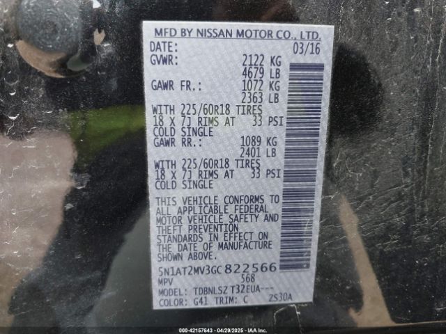5N1AT2MV3GC822566 Nissan 2016