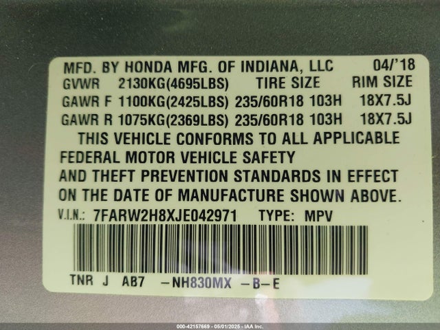 7FARW2H8XJE042971 Honda Cr-v Ex-l/ex-l Navi