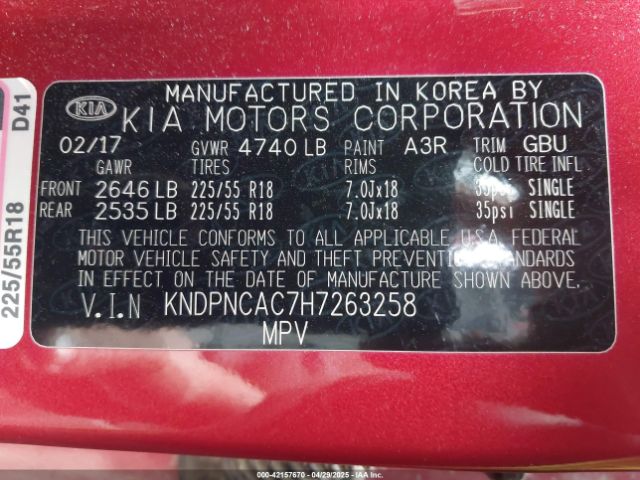 2017 KIA SPORTAGE KNDPNCAC7H7263258 Photo 8