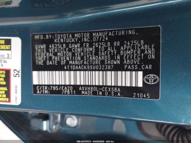 4T1DAACK9SU032387 Toyota CAMRY SE