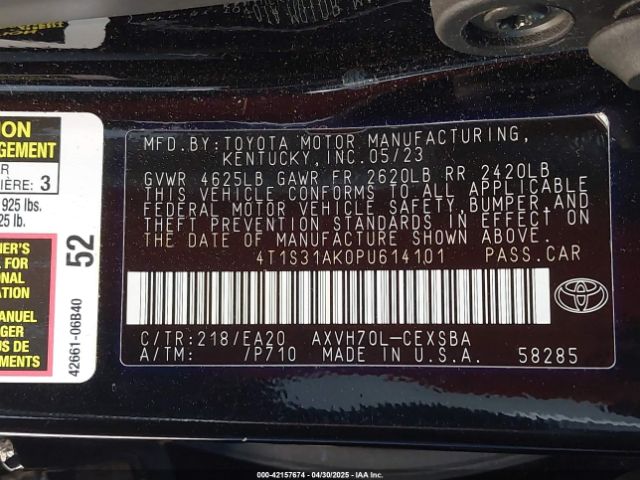 4T1S31AK0PU614101 Toyota Camry Se Hybrid