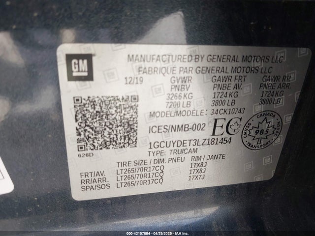 1GCUYDET3LZ181454 Chevrolet lm2 - cri, vgt, alum