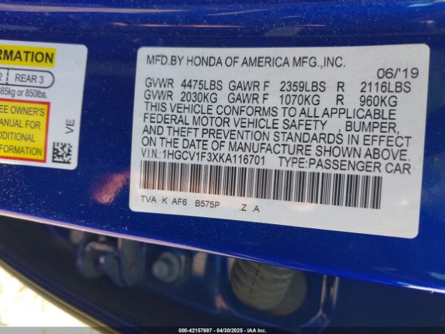 1HGCV1F3XKA116701 Honda Accord Sport