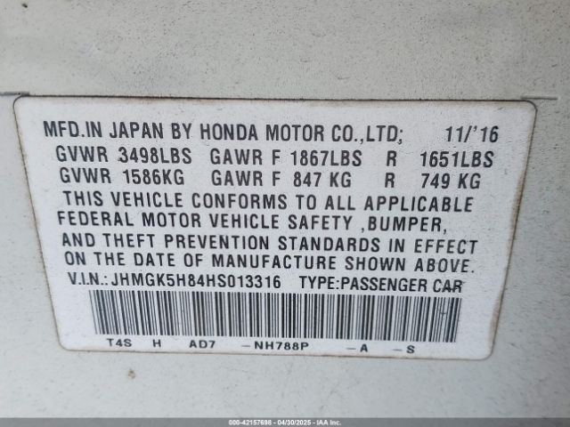 JHMGK5H84HS013316 Honda Fit Ex-l
