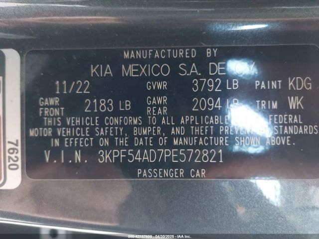 3KPF54AD7PE572821 KIA Forte Gt-line