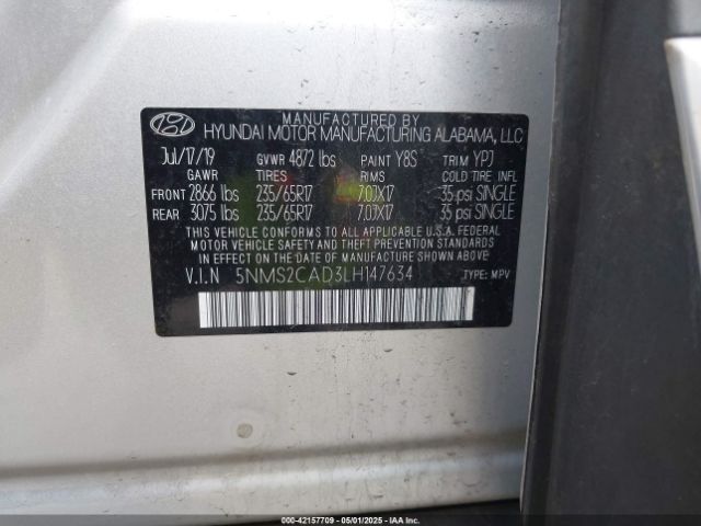 5NMS2CAD3LH147634 Hyundai Santa Fe Se
