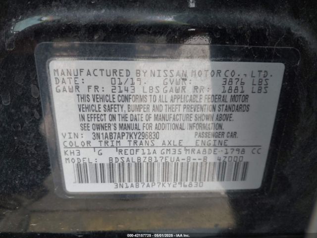 3N1AB7AP7KY296830 Nissan SENTRA S