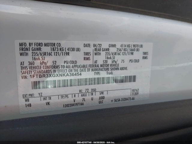 1FTBR3XGXNKA36454 Ford 2022