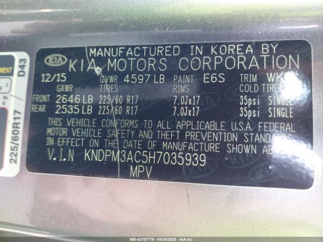 KNDPM3AC5H7035939 KIA Sportage Lx
