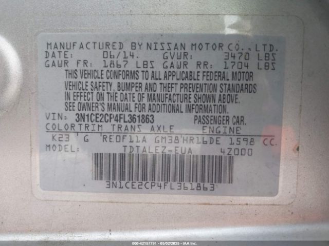 3N1CE2CP4FL361863 Nissan Versa Note Sl