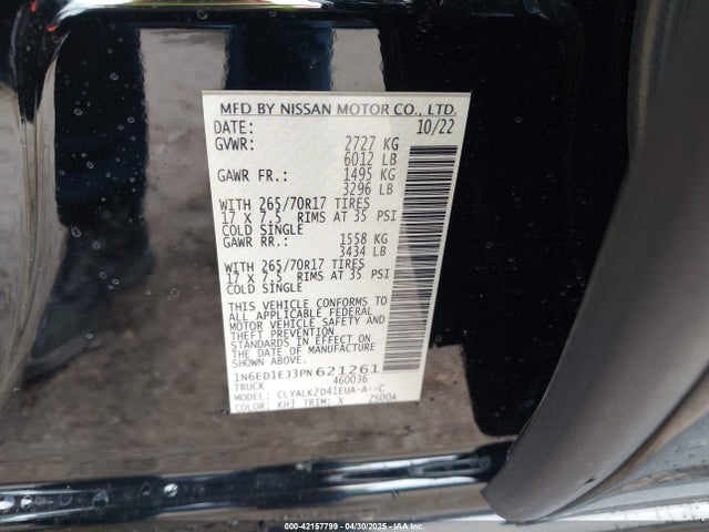 1N6ED1EJ3PN621261 Nissan Frontier Pro-x 4x2