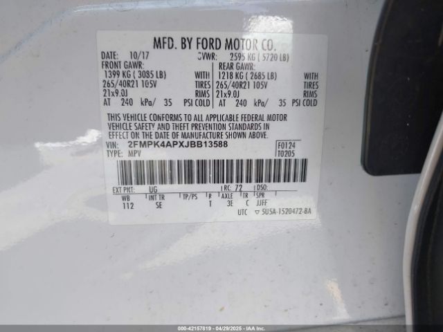 2FMPK4APXJBB13588 Ford EDGE SPORT