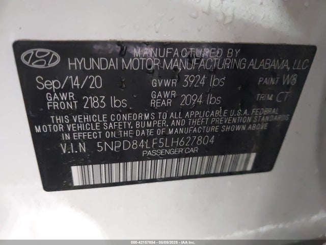 5NPD84LF5LH627804 Hyundai ELANTRA SEL