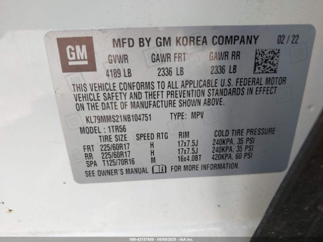 KL79MMS21NB104751 Chevrolet Trailblazer Fwd Ls