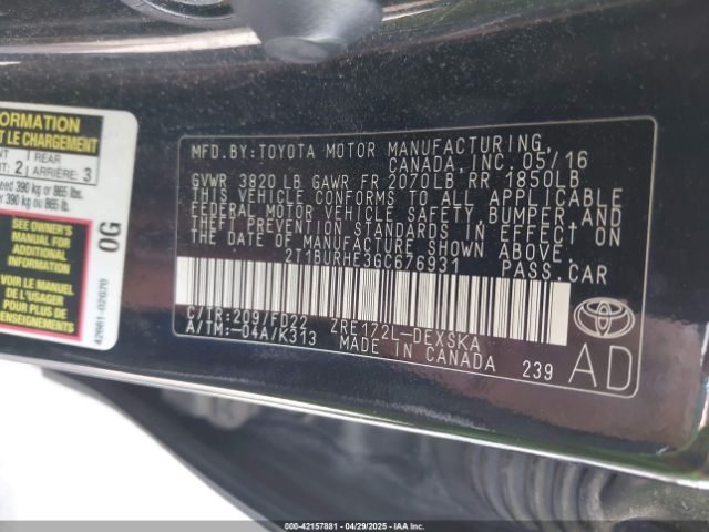 2T1BURHE3GC676931 Toyota Corolla S