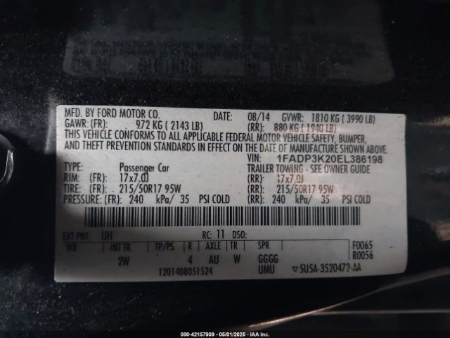 1FADP3K20EL386198 Ford FOCUS SE