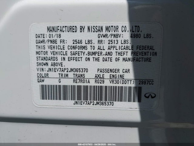 JN1EV7AP2JM365370 Infiniti Q50 3.0t Luxe