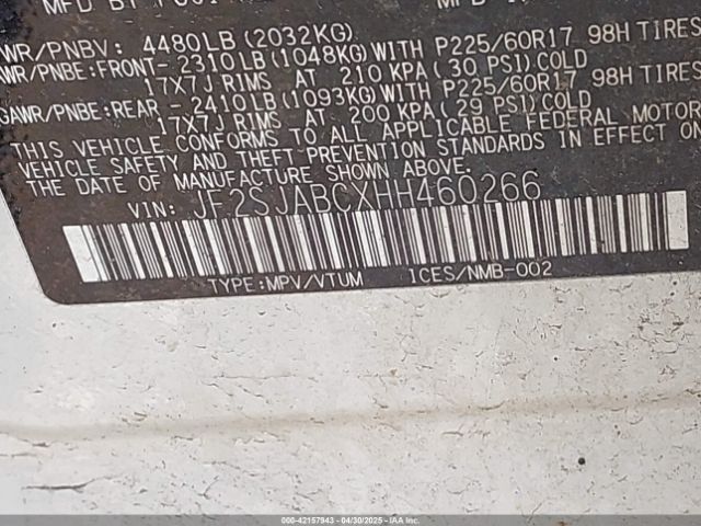 JF2SJABCXHH460266 Subaru Forester 2.5i