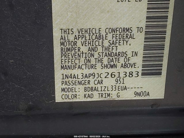 1N4AL3AP9JC261383 Nissan Altima 2.5 Sv