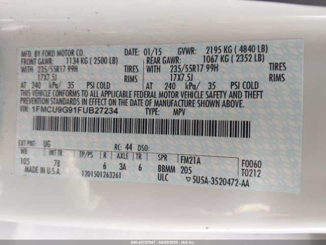 1FMCU9G91FUB27234 Ford ESCAPE SE