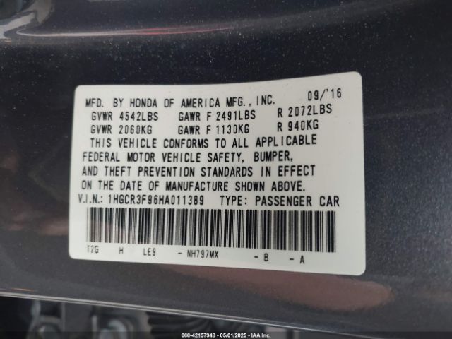 1HGCR3F96HA011389 Honda Accord Touring V6