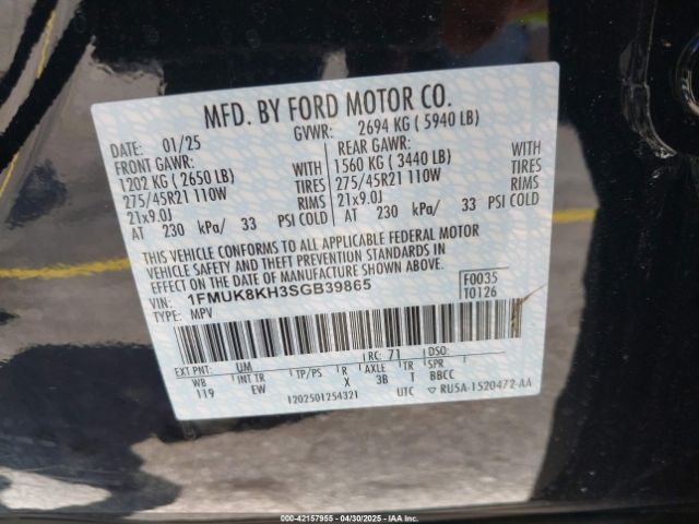 1FMUK8KH3SGB39865 Ford Explorer St-line