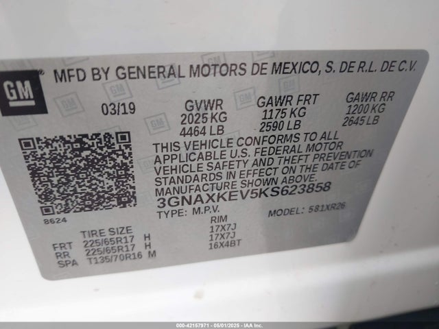 3GNAXKEV5KS623858 Chevrolet EQUINOX LT
