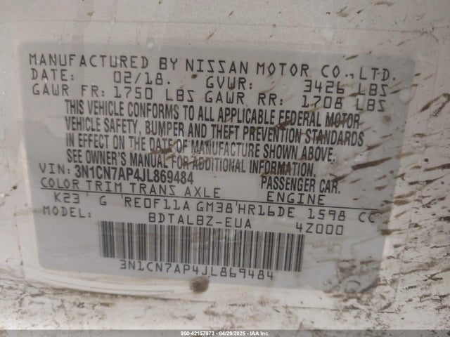 3N1CN7AP4JL869484 Nissan 2018