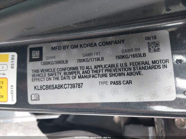 KL8CB6SA8KC739787 Chevrolet lv7 - mfi, variable valve timing, alum, gen 1 var 1
