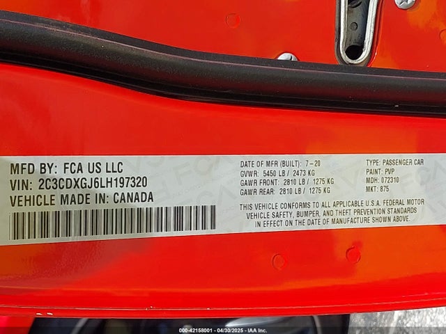 2C3CDXGJ6LH197320 Dodge Charger Scat Pack Rwd