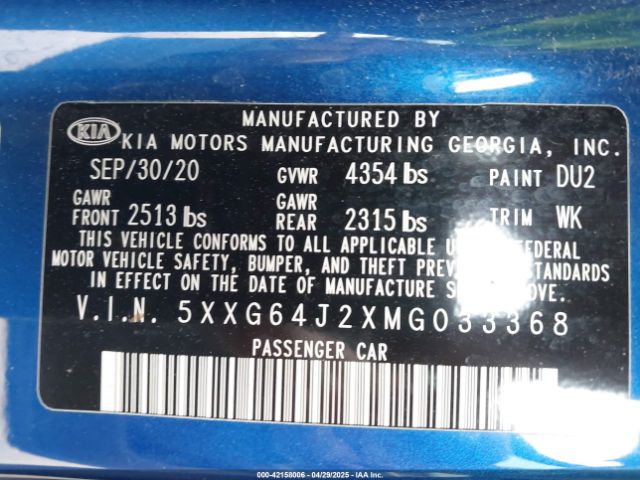 2021 KIA K5 5XXG64J2XMG033368 Photo 8