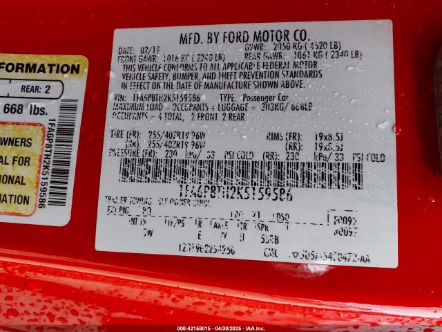 1FA6P8TH2K5159586 Ford Mustang Ecoboost Premium