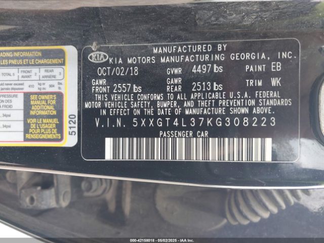 5XXGT4L37KG308223 KIA Optima Lx