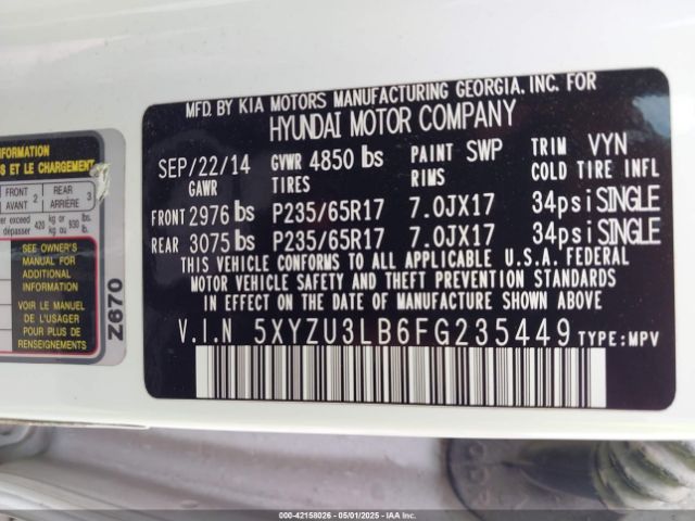 5XYZU3LB6FG235449 Hyundai Santa Fe Sport 2.4l