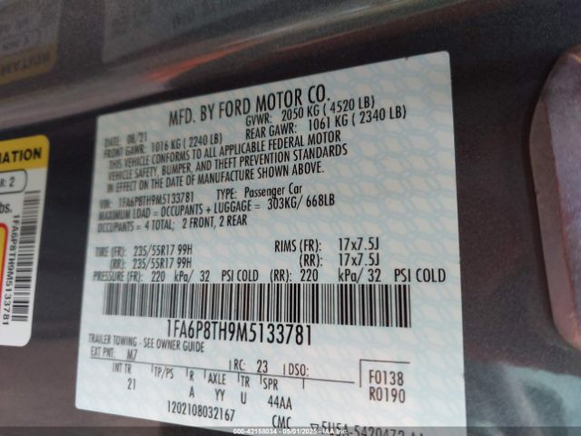 1FA6P8TH9M5133781 Ford Mustang Ecoboost Fastback