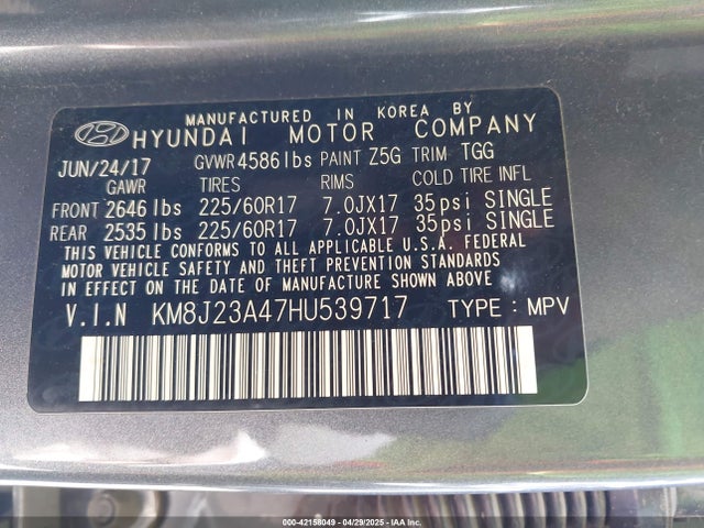 KM8J23A47HU539717 Hyundai TUCSON SE