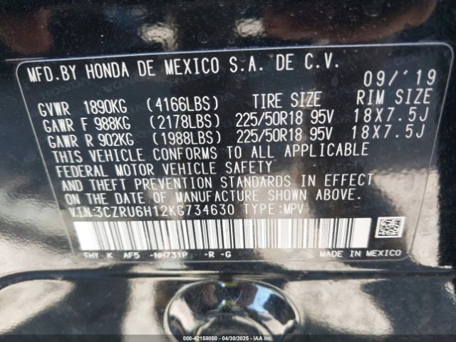 3CZRU6H12KG734630 Honda HR-V SPORT