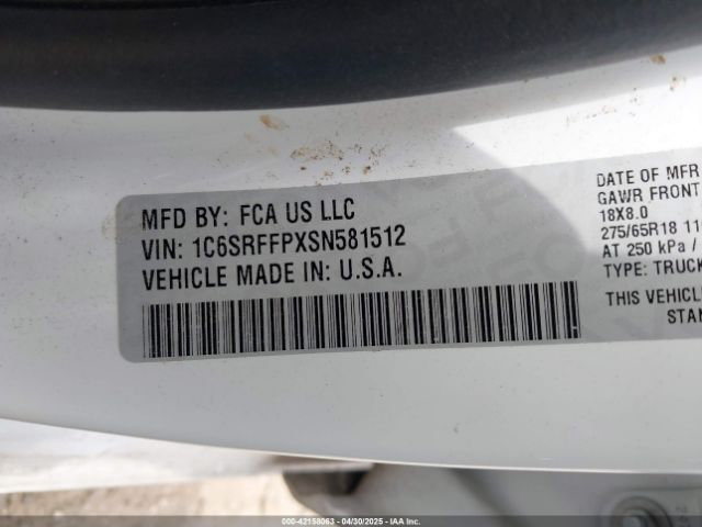 1C6SRFFPXSN581512 RAM 1500 Big Horn  4x4 5'7 Box