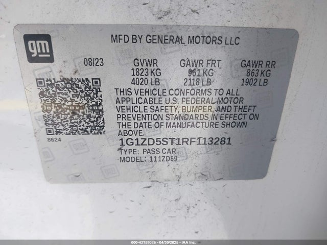 1G1ZD5ST1RF113281 Chevrolet Malibu Fwd 1lt