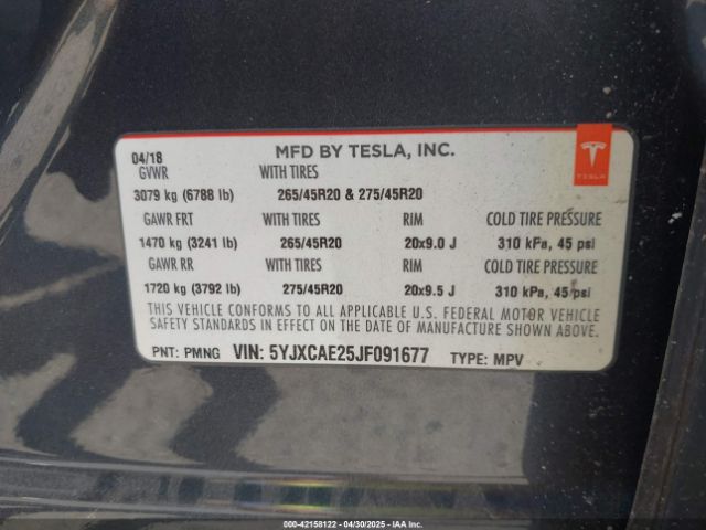 5YJXCAE25JF091677 Tesla Model X 100d/75d/p100d