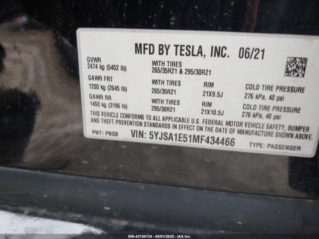 2021 TESLA MODEL S 5YJSA1E51MF434466 Photo 8
