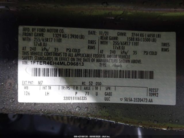1FTER4EH4MLD96813 Ford Ranger Xlt