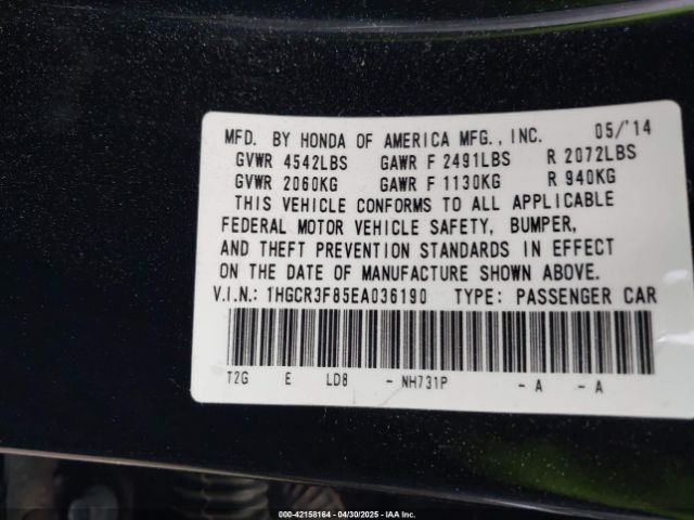 1HGCR3F85EA036190 Honda Accord Ex-l V-6