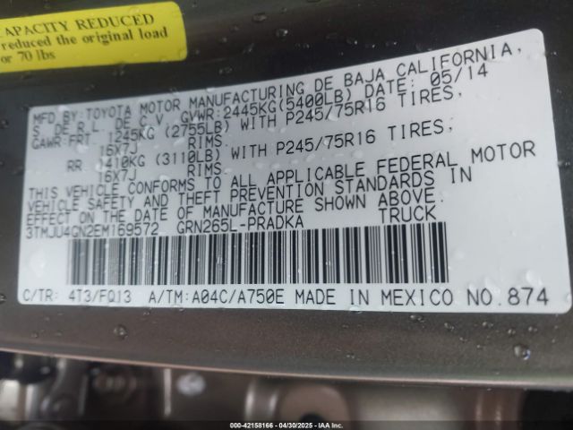 3TMJU4GN2EM169572 Toyota Tacoma Prerunner V6