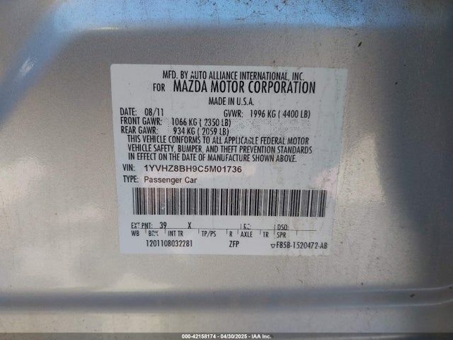 Aukcja sprzedaży 2012 Mazda Mazda6 I Sport, vin: 1YVHZ8BH9C5M01736, numer aukcji: 42158174