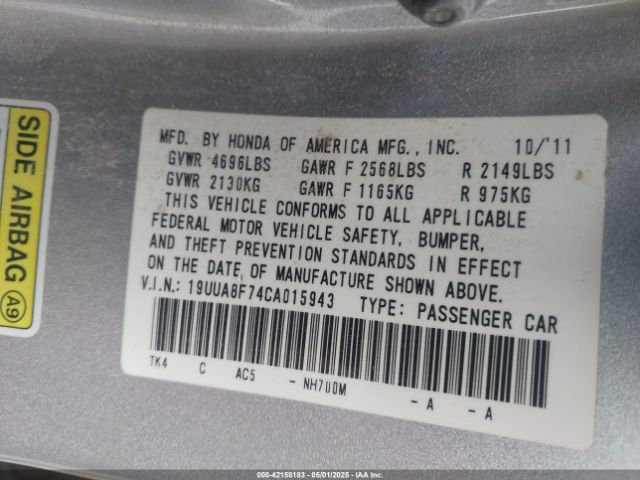 2012 ACURA TL 19UUA8F74CA015943 Photo 8